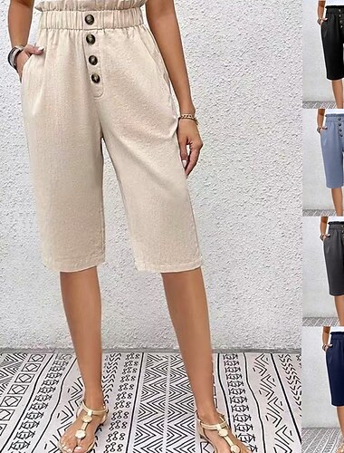  Kvinnors chinos shorts enfärgad capribyxor grundläggande avslappnad knälängd hög midja enfärgad ficka elastisk midja komfort utomhus mikroelastisk semester gata daglig marinblå mörkgrå svart ljusblå