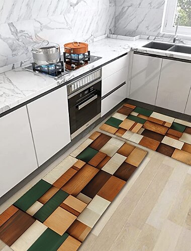  Küchenmatte mit Holzstruktur, Flurteppiche, waschbar, für Schlafzimmer, Wohnzimmer, Küche, Badezimmer, rutschfeste Fußmatten