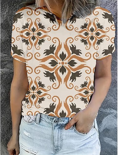  Women's T Shirt Summer Tops Graphic Vintage Classic Casual Short Sleeve Crew Neck Crop Tops Daily Weekend Print Rainbow Summer Spring Fall