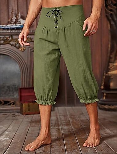  ancien Médiéval Renaissance Shorts Pantalons de pirate Ren Faire Croisé Ranger Couleur Unie Homme Pirate Fantaisie Mascarade Décontracté Quotidien Adulte Pantalon Été