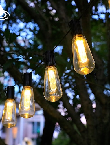  bombilla solar luces de cadena al aire libre solar impermeable retro bombilla luces de cadena de hadas 3m-10leds 5m-20leds 7m-30leds para café boda fiesta patio decoración de vacaciones ip65 luz de jardín