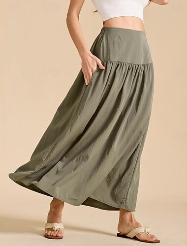  Jupe longue médiévale en coton, style rétro vintage, style renaissance, longueur cheville, style cottagecore, couleur unie, pour femme, vacances, GN, Ren Faire, jupe d'été pour adulte