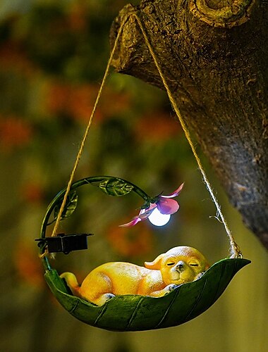  1 pc Outdoor Solar süße Tier schlafen dekorative Licht hängenden Baum Hof Garten Rasen Pfad Landschaft Licht Harz Skulptur Licht