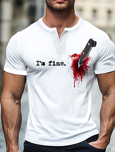 Voor heren Halloween Bloedvlekken T-shirt Henley-shirt Korte mouw Ontwerper Retro vintage Grafisch Straat Casual Dagelijks Zomer Lente Wit Henley Henley-T-shirt