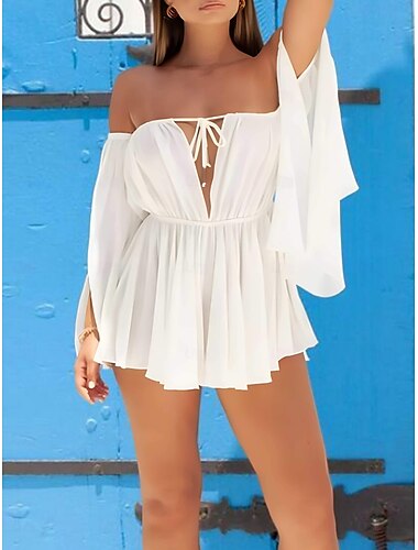  Femme Mini robe robe blanche Robe d'été Robe d'été chaud Mature Occasion spéciale du quotidien Soirée Ample Plein Couleur monochrome Demi Manches Dos nu V Profond Epaules Dénudées Noir Blanche Jaune