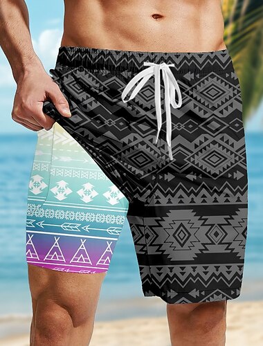  Herren aztekisch Ethnisch Gefütterte Shorts 2 in 1 Badeshorts Badeshorts Mittlere Taille Hawaiianisch Retro Vintage Ferien Strandbekleidung Seitentaschen Mit Kompressionsfutter Elastischer Kordelzug