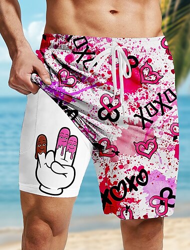  Hombre Gracioso Pantalones cortos forrados Bañador 2 en 1 Pantalones de Natación Media cintura Hawaiano Vacaciones Festivos Ropa de playa Bolsillos laterales con forro de compresión Cintura elástica