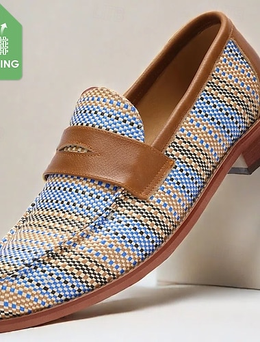  Mocassins multicolores tissés à la main pour hommes – chaussures plates artistiques décontractées pour l'été et le week-end