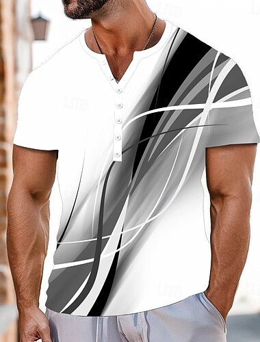  Hombre Diseño Geométrico Abstracto Camiseta Henley Shirt Manga Corta Deportes Moda Design Exterior Calle Casual Verano Todas las Temporadas Gris Verde Trébol Henley Camiseta Henley
