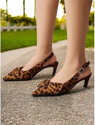  Slingback-Pumps für Damen mit Leopardenmuster und Schleifendetail, Kitten-Heel-Design für legere Verabredungen und den Alltag