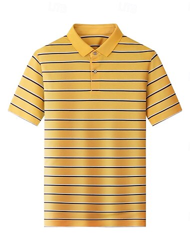  Herren Seidenmischung Business Casual Revers Kurzarm Büro Old Money Style Querstreifen Knöpfe Sommer Gelb Rosa Blau