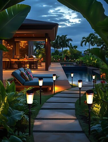  Luces de camino solares exteriores luz de patio impermeable con trípode titilante luces de camino solares con energía solar a prueba de agua IPX4 para decoraciones de jardín sendero trasero para