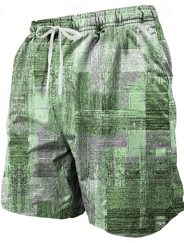  Herren Geometrisch Farbblock Karo / Karomuster Badeshorts Boardshorts Mittlere Taille Streetwear Hawaiianisch Strandurlaub Seitentaschen Netzfutter Elastischer Kordelzug in der Taille Designer
