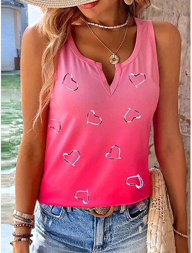  Dam Camisole linne Nyans Hjärta Grafisk Stylish Ledigt Ärmlös V-hals Vanliga toppar Dagligen Mönster Rubinrött Purpur Grön Grå Sommar Vår