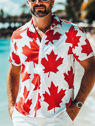  Per uomo Canada Foglia d'acero Bandiera Nazionale Camicia Camicia Estiva Camicia con Bottoni Manica Corta Moda Casual All'aperto Vacanza Abbigliamento Quotidiano Estate Primavera Collo ripiegato