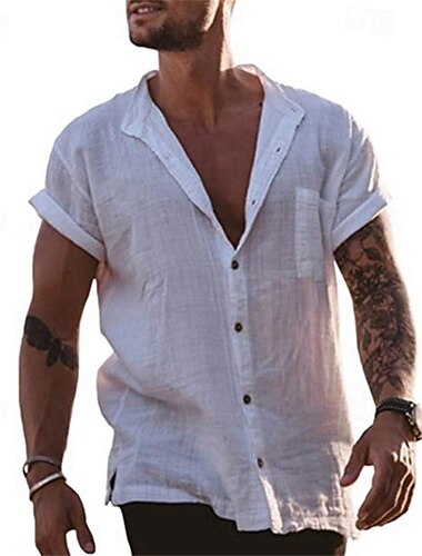  Herren Hemd Sommerhemd Freizeithemd Strandhemd Knopfhemd Weiß Himmelblau Grau Kurzarm Einfach Stehkragen Urlaub Hawaiianisch Bekleidung Mode Lässig Bequem