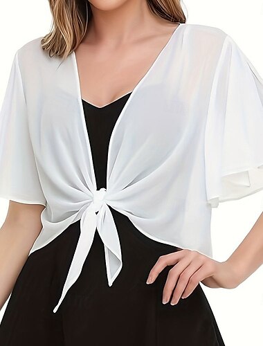  Estolas de Señora Elegante Protección Solar Manga Corta Gasa Velos de Boda Con Color Puro Para Boda Verano