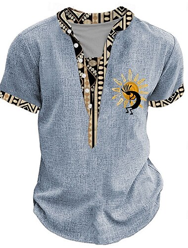  Herren Grafik Stammes Henley Hemd Kurzarm 3D-Druck Mode Designer Basic Straße Lässig Täglich Sommer Frühling Hellblau Schwarz Grün Khaki Stehkragen Henley T-Shirt