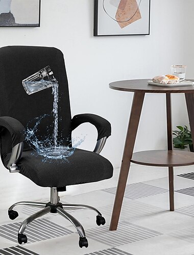  Funda impermeable para silla de oficina y ordenador, funda elástica giratoria para asiento de juego, forro polar de maíz, color negro, suave, duradero, lavable