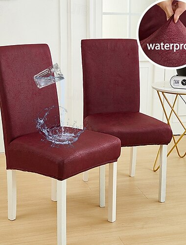  Funda de silla de cuero sintético de color sólido, impermeable, para comedor, hotel, banquete, boda, protector de silla