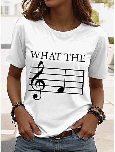  音楽祭 女性用 Tシャツ グラフィック レタード スタイリッシュ カジュアル 半袖 クルーネック ラウンドネック レギュラートップス 日常 週末 ビーチウェア プリント ブラック ホワイト ピンク ブルー パープル 夏 春