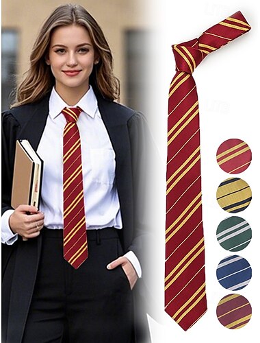 unisex randig slips för skoluniform – cosplay-kostymtillbehör för studenter, vuxna och barn – klassisk slips i husstil för examen, fester, halloween och dagligt bruk