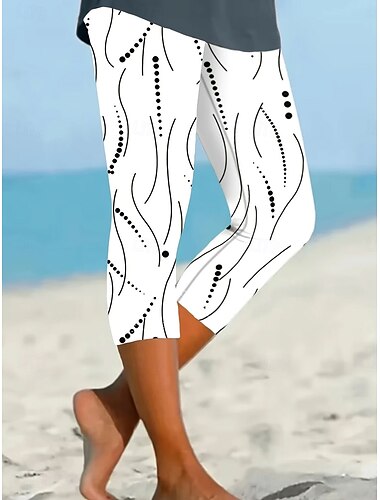  Damleggings Capri-byxor Hög elasticitet Semester Vintage Mode Kalsonglängd Hög midja Grafisk Prickig Tryckning Termisk Varm Andningsbar Mjuk Stretchy Utomhus Gatuliv Daglig Vit