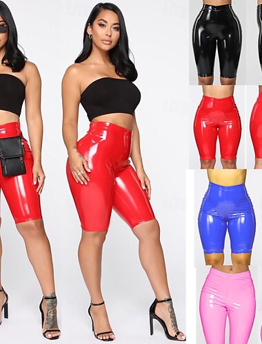  Retro vintage Jaren '80 Halverwege de dij PU-shorts Bikershorts Wielrenshorts Schijf Glanzend latex patent Metallic Dames Halloween Carnaval Prideparade Trots maand Volwassenen Short Zomer