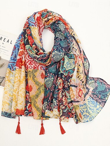  Lange sjaal in bohemian-stijl voor dames, ademend en veelzijdig, lichtgewicht chiffon sjaal voor nekdecoratie, bescherming tegen de zon in de zomer, omslagdoek voor airconditioning binnenshuis,