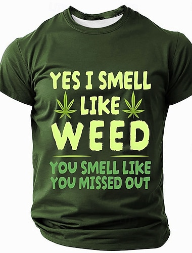  Herren Lustiges Grafik T-Shirt mit kurzen Ärmeln - 'Ja ich rieche nach Gras du hast etwas verpasst' Cannabis Stoner Lifestyle T-Shirt