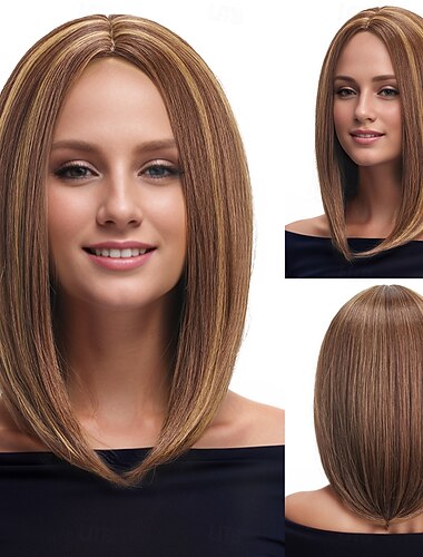  Synthetische Perücken Kinky Glatt Natürlich glatt Mittelscheitel Tiefer Scheitel Maschinell hergestellt Perücke 16 Zoll A1 Synthetische Haare Damen Klassisch Bequem Farbverläufe Blond