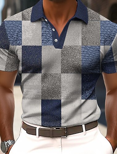  Herren Farbblock Polo Kurzarm Polo-Shirts Hemden mit Kragen Lässig Outdoor Athleisure Alltagskleidung 3D-Druck Sommer Rote Blau Purpur