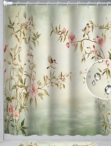  4-Delige Badkamer Set Waterdicht Polyester Douchegordijn met 12 Haakjes 180cm*180cm(70"*70") Antislip Toiletdeksel Cover  Stevige Badmat voor Huisdecoratie