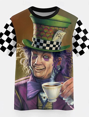  T-shirt à manches courtes pour homme avec imprimé 3D du Chapelier fou Vincent HIE, col ras du cou, tendance, style décontracté, pour tous les jours, pour les fêtes, pour l'été, le printemps, toutes