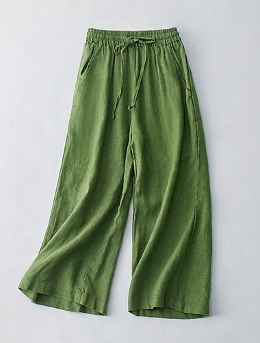  Mulheres Shorts de algodão e linho Calças inspiradas em linho Calças de linho de algodão Casual Comprimento total Natural Tecido Bolsos Design de cordão elástico Exterior Confortável Roupa Diária