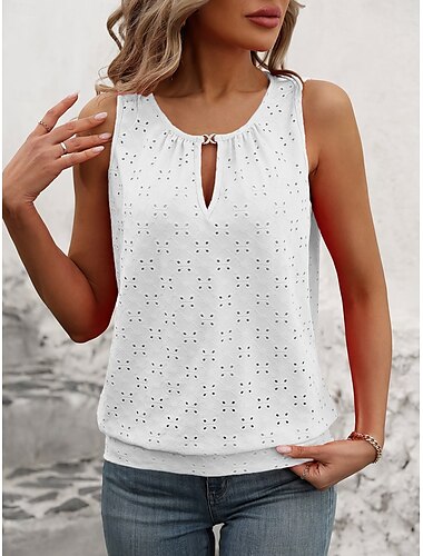  Camisole T-shirt Couleur unie Basique Élégant Élégant Sans manches Col ras du cou Hauts réguliers Quotidien Vacances Froncé Noir Blanc Jaune Rouge Vert Été Printemps