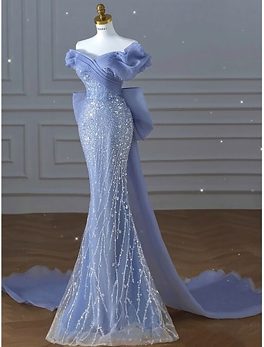  Meerjungfrauenschnitt Partykleider Elegant Kleid Hochzeit Hochzeitsgast Bodenlange Schleppe Ärmellos Schulterfrei Tüll mit Stickerei 2025