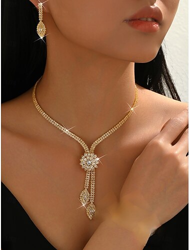  Brautschmuck-Sets 3 Zirkon Strass 1 Halskette Ohrringe Armbänder Damen Elegant Vintage Niedlich Quastenfransen Kostbar Unregelmäßig Schmuck-Set Für Hochzeit Party