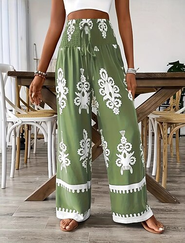 Damen Stoffhosen Hosen Hose Lässig Volle Länge Natürliche Taille Blume Drucken Bequem Außenbereich Straße Alltagskleidung Schwarz Blau Grün Sommer Normale Passform
