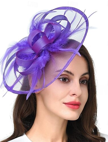  Tocado de tul sombrero fedora de plumas boda té carrera de caballos vintage lindo con tocado de plumas