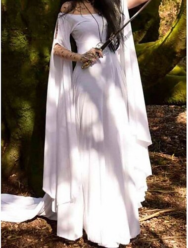  Femmes Robe maxi Robe trapèze Robe à épaules dénudées Occasionnel Soirée Sortir Plage Coupe régulière Couleur Unie Manche 3/4 Épaules Dénudées Bleu Ciel Blanche Violet Orange Été