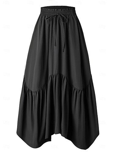  Retro Antiguo Medieval Renacimiento Maxi Falda Vikingo Cottagecore Color sólido Mujer Fantasía Vacaciones LARP Feria Ren Adulto Falda Primavera verano