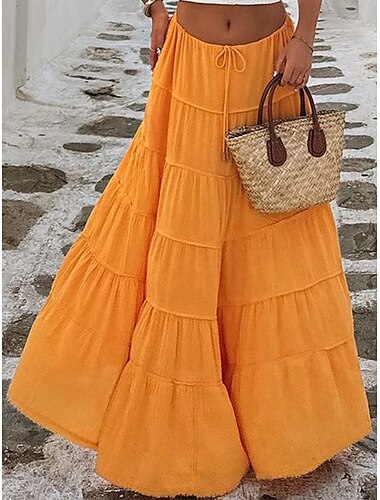  Gonna da donna Maxi Gonna A Line Colore solido Moda Casual Maxi Vita alta Gonne Pura Tasca Stampa Micro-elastico Strada Giornaliera Nero Bianco Arancione Verde Estate Poliestere Cotone misto