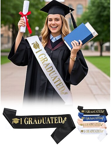  examensbåge med guld "i graduated"-tryck – satinband för akademiker, klass av 2025 ceremonifotorekvisita