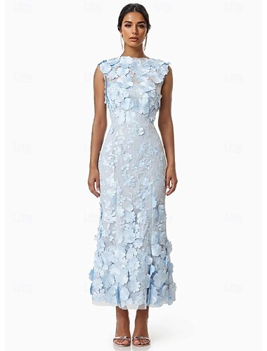  Sjöjungfru / trumpet Festklänningar Elegant Klänning Bröllop Bröllopsgäst Ankellång Ärmlös Rund hals Polyester Bar rygg med Blomtryck 2025
