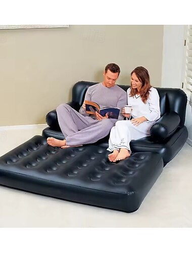  インフレータブルチェア、エアーソファ、エアポンプ付き、キャンプ用エアマットレス、膨らませるソファーベッド、背もたれ付き、マルチモード使用、収納簡単