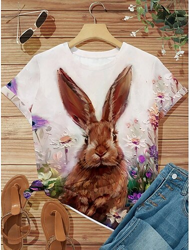  Women's T Shirt Graphic Animal Vintage Stylish Classic Short Sleeve Crew Neck Round Neck Regular Tops Daily Print Brown Summer