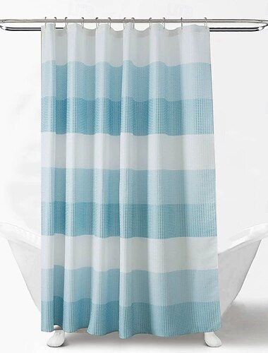  Rideaux de douche pour salle de bain rideau de douche en polyester à motif rayé en waftage texturé avec œillets en métal et crochets en plastique 180cm*180cm(70"*70")