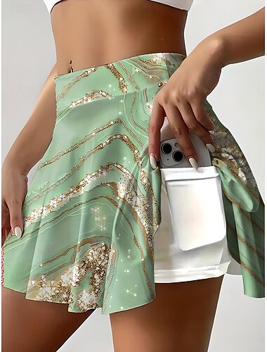 Damen Kurzer Rock Culottes Minirock Lässiger Mini Hohe Taillenröcke Grafik Dehnbar Urlaub Alltag Hellgrün Pink Blau Grün Sommer Polyester