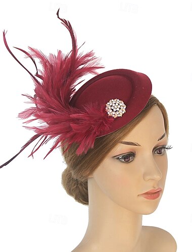  Fascinator Polyester Fedora-Hut Hochzeit Teegesellschaft Kentucky Derby Pferderennen Damentag Elegant Vintage Luxus Mit Feder Unifarbe Kopfschmuck Kopfbedeckung